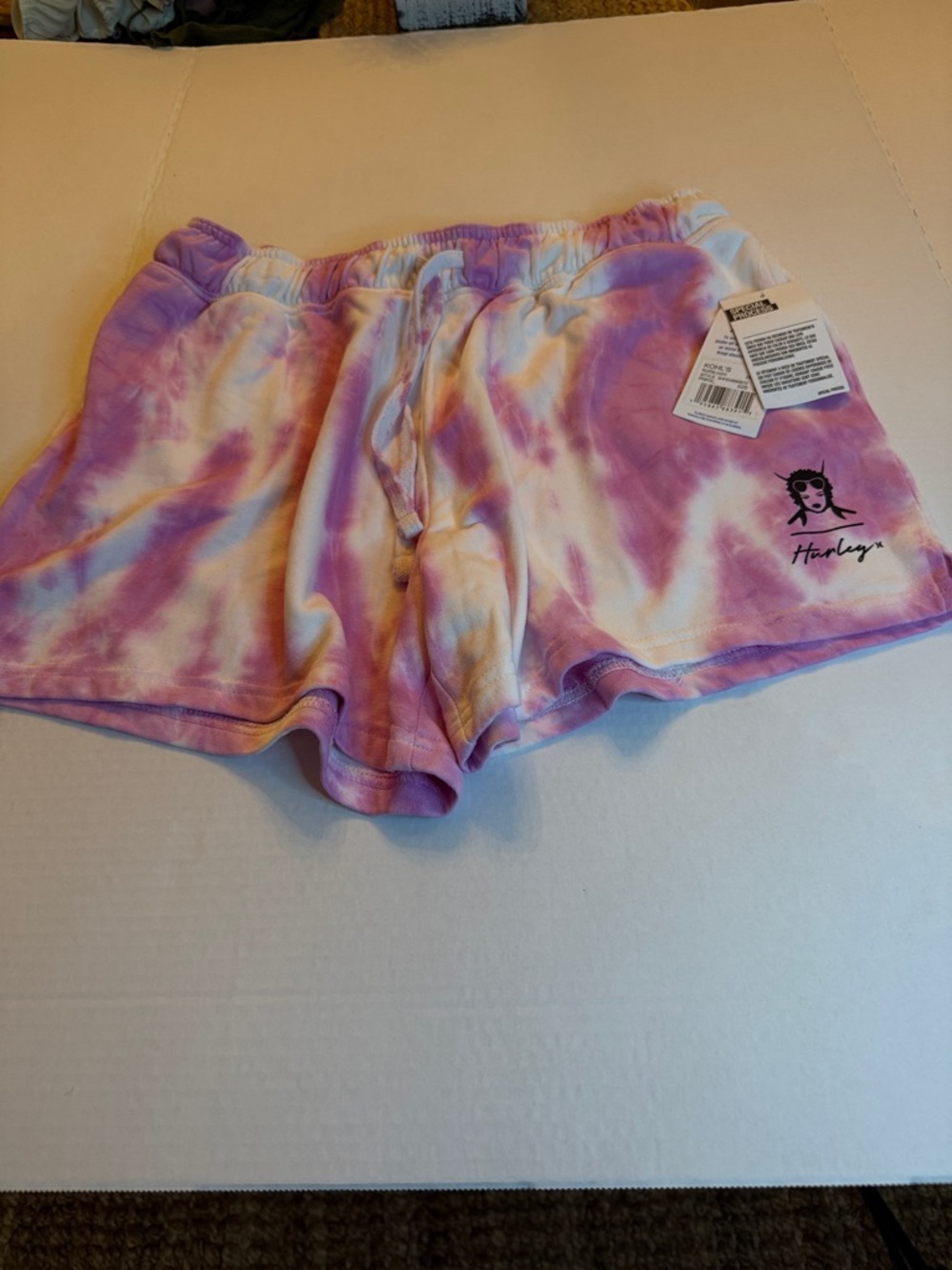 Hurley Pink  and White Tie-Dye Women's Athletic Shorts